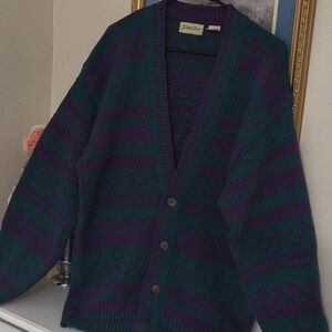 Vintage Chunky Know oversized Y2k Green and Purple Sweater Collegiate Preppy L